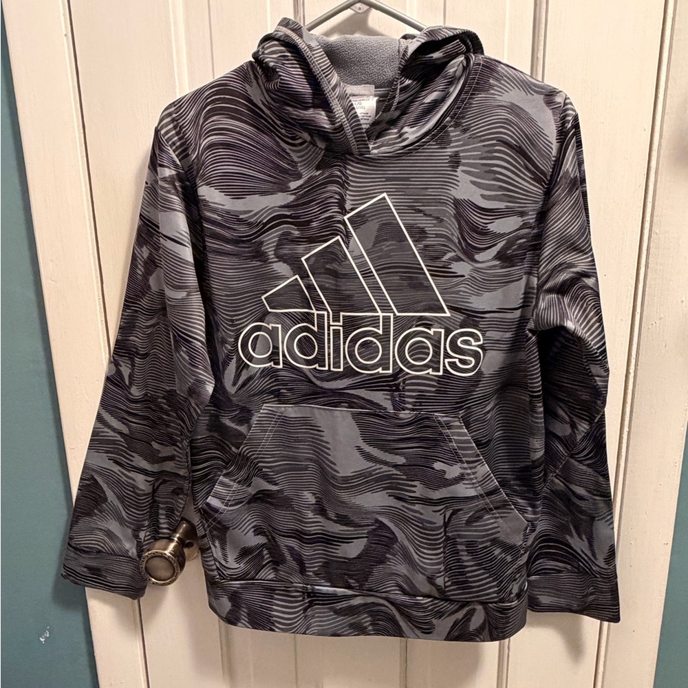 Adidas Kids Black and Gray Patterned Hoodie